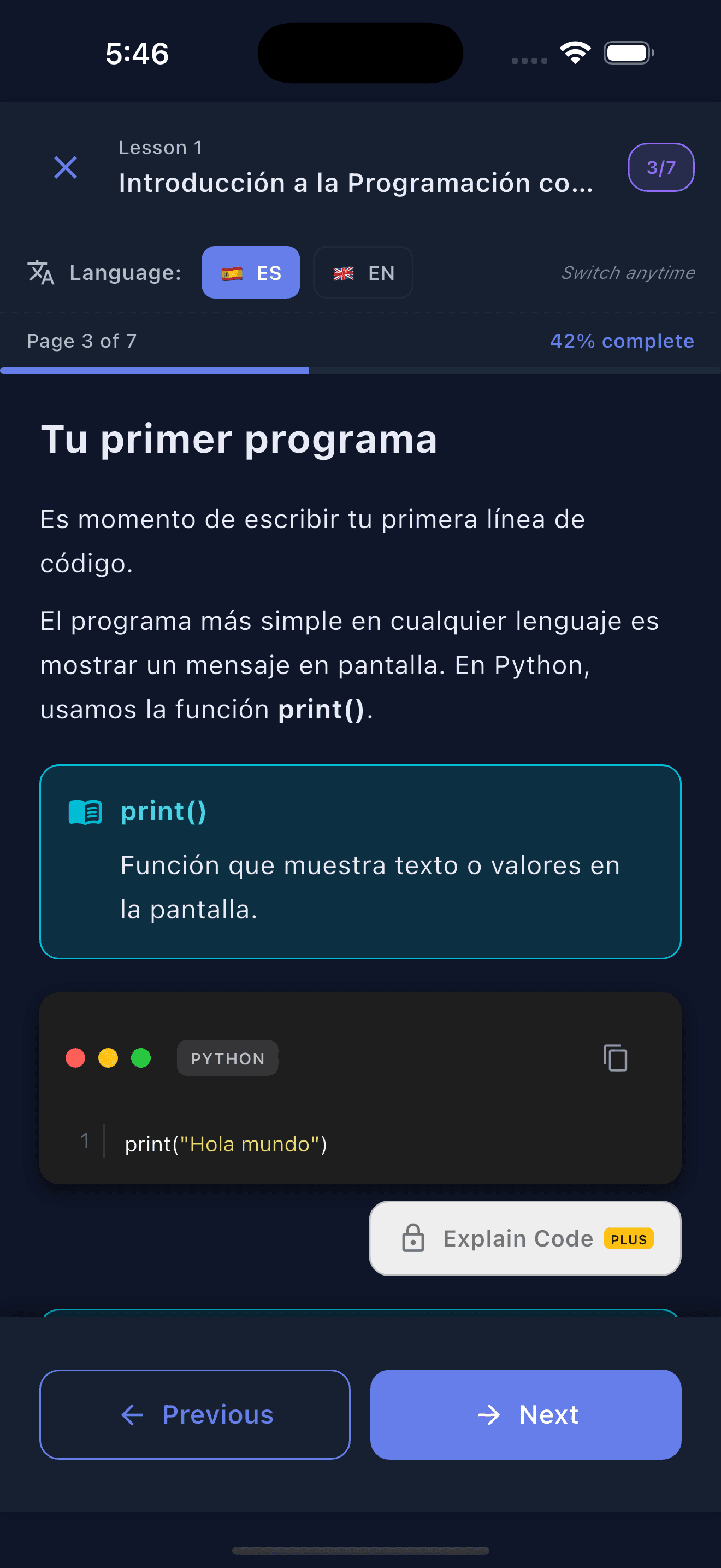 En español. El inglés a un toque.
